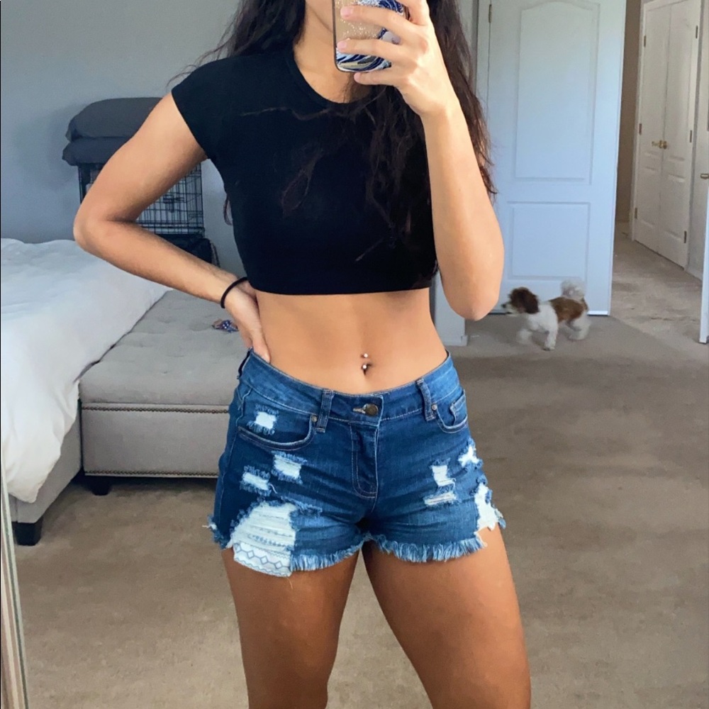 Distressed Shaping Jean Shorts
